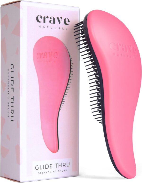 Crave Naturals Glide Thru Detangling Brush for Adults and Kids Hair - Detangler Comb and Hair Brush for Curly, Straight, Wet or Dry Hair (PINK)