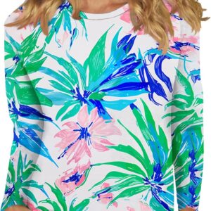 Mnyycxen Trendy Tops for Women Crew Neck Fitted Shirt Long Sleeve Beach Shirt Fashion Hawaiian Shirts Lightweight Tops