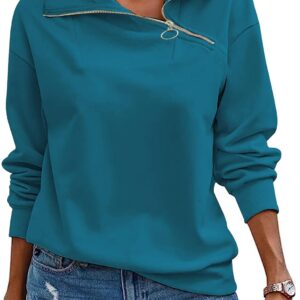 RANPHEE Womens Zipper Sweatshirt Turtleneck Long Sleeve Casual Loose Fit Pullover Sweater Fall Quarter-Zip Hoodies