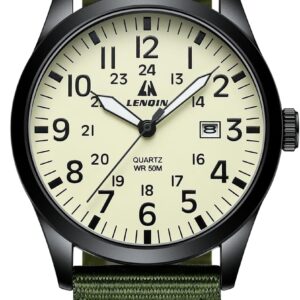 Mens Watches Military Watch Field Watch Analog Quartz Watches for Men Waterproof Wrist Watches with Date Nylon Band Army Tactical Sports Watch