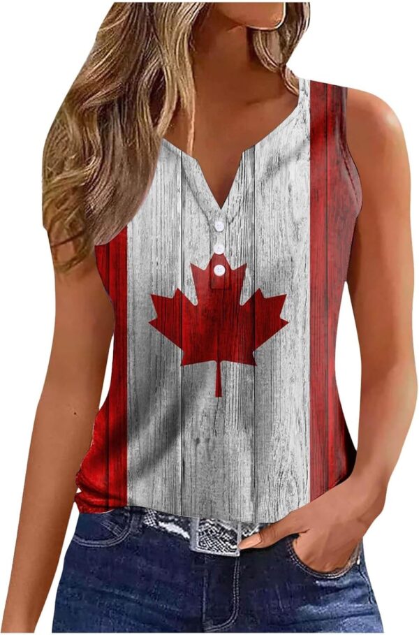 Canada Day Tank Tops Women Sleeveless Canadian Flag Graphic Shirts Summer Maple Leaf Patriotic Button Vest Top