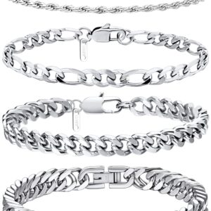 Ritach Stainless Steel Cuban Chain Bracelet for Men Women Curb Width Chain Bracelets Set 3/6/8/11mm Width, 7.5/8/8.5inch Men Jewelry Gifts