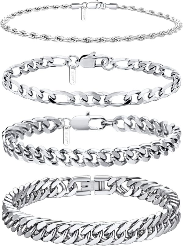 Ritach Stainless Steel Cuban Chain Bracelet for Men Women Curb Width Chain Bracelets Set 3/6/8/11mm Width, 7.5/8/8.5inch Men Jewelry Gifts