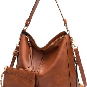 Hobo Bags for Women Handbags Purse Ladies Boho Shoulder Bag Crossbody Purses PU Leather Brown 2PCS