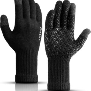 Pure Wool Winter Thermal Gloves Men Women Extra Warm Knit Gloves with Fleece Lined and Touchscreen for Cold Weather