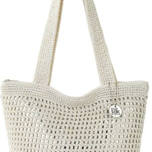 The Sak Women’s Casual Classics Hand-Crochet Tote, Double Shoulder Straps, Natural with Silver