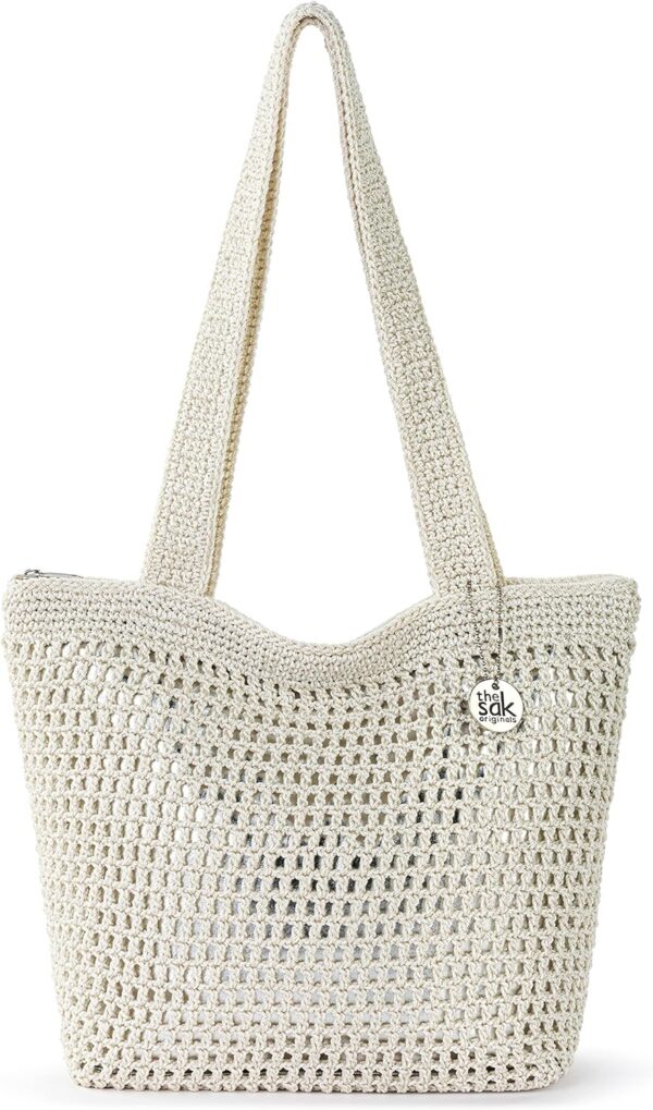 The Sak Women's Casual Classics Hand-Crochet Tote, Double Shoulder Straps, Natural with Silver