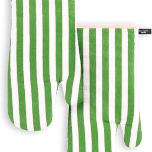 Kate Spade New York Botanical Stripe Oven Mitt 2-Pack Set, 7″ x 13″, Green/Pink