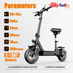 ASKGO Adult 500W Electric Scooter with Seat Foldable 48V 13AH 25MPH 30Mile Range