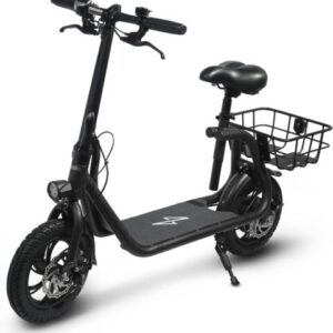 Adult Electric Scooter – Foldable Scooter with Seat and Carrying Basket