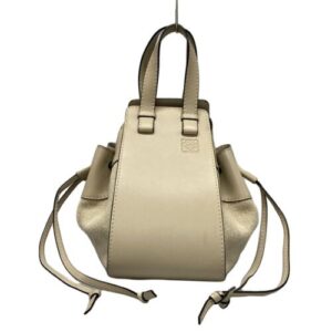 Auth LOEWE Hammocks Drawstring Small Bag – Cream Linen Calf Leather Handbag