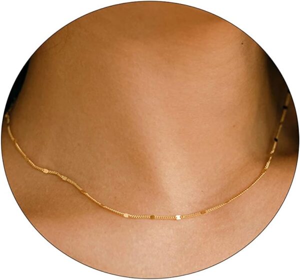 Beriso 14K Gold/Silver Plated Satellite Choker Shining Dots Station Box Chain 3 Blue Beads Sparkle Chain Necklace Open Hearts Open Stars Link Chain Exquisite Jewelry Gifts for Women Mom Girlfriend