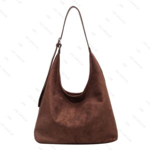 VOSTEVAS Womens Suede Tote Bag Suede Crescent Shoulder Bag Brown Suede Hobo Bag Travel College Work Tote Handbag