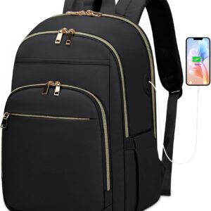 Laptop Backpack for Women 15.6 Inch Travel Backpack With USB Port, Lightweight School Backpack Waterproof Computer Bag for School Work Travel, Black