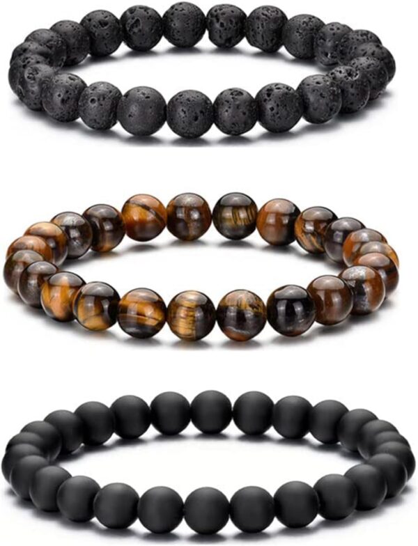 Hipwope 4Pcs Men Bracelet Set Tigers Eye Bracelet Lava Rock Bracelets Moonstone Bracelet Blue Beaded Bracelet Obsidian Bracelet Men/Women Can Wear Summer Bracelets Charm Bracelets for Women