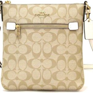 COACH Women’s Mini Rowan File Shoulder Crossbody Bag (Signature Canvas – Light Khaki/Chalk), Gold/Light Khaki Chalk