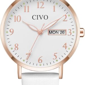 CIVO Womens Watch Leather Strap Waterproof Analog Quartz Watch Fashion Simple Elegant Dress Womens Wrist Watches