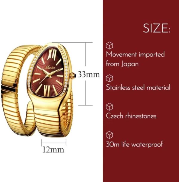 KLSKLYL Dress Snake Shape Bracelet Women Watch Top Elegant Waterproof Quartz Jewelry Watches