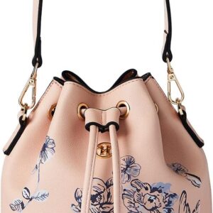 VICTORIA HYDE Bucket Bag Ladies Tote Bag for Women 2-Ways Shoulder Bag Drawstring Backpack with Flowers Printing