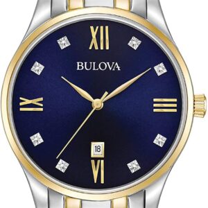 Bulova Men’s Classic Stainless Steel Watch with Diamonds and Day Date