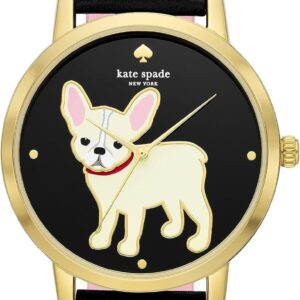 kate spade new york Women’s Metro Three-Hand Puppy Black Leather Band Watch (Model: KSW9069)