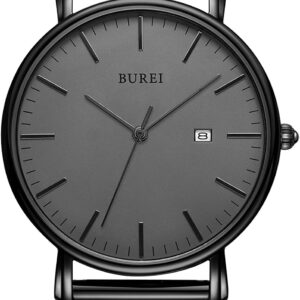 BUREI Men’s Fashion Minimalist Wrist Watch Analog Date with Stainless Steel Mesh Band