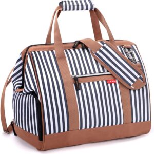 Lekebobor Travel Duffle Bag Weekender Bag with Shoe Compartment for Women Men Overnight Bag Sports Gym Bag, 33L, Blue Striped