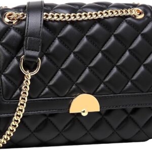 Kasqo Quilted Crossbody Bag, PU Leather Shoulder Bags for Women Ladies Handbag Clutch Purse with Adjustable Chain Strap