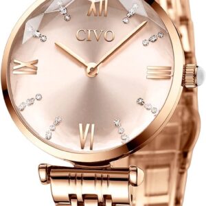 CIVO Womens Watch Stainless Steel Waterproof Analog Quartz Wrist Watch Fashion Elegant Designer Unique Two Hands with Diamond Time Scale Dial