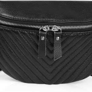 befen Chevron Quilted Black Genuine Leather Purses for Women Crossbody Bag for Women Leather Belt Bag Mini Waist Packs with Zipper Pocket – Chevron Quilted Black