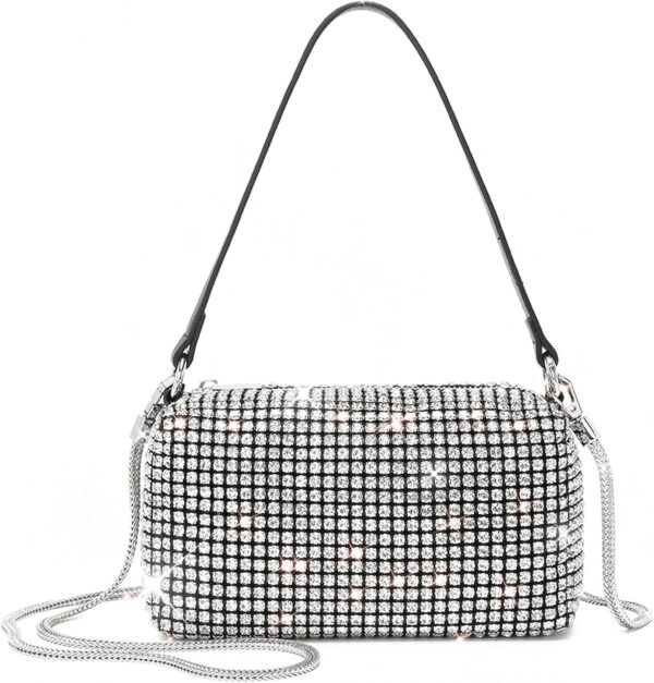 Rhinestone Purse for Women Sparkly Rhinestone Bag Evening Bag Silver Clutch Purses Bling Crossbody Bags for Women