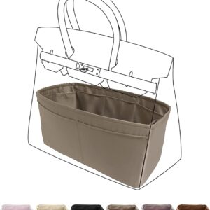 DGAZ Purse Organizer Silky Smooth,Silk,Luxury Handbag Tote in Bag Shapers, Women- Fits Birkin25/30/35/40 Bags (Etoupe grey, BK30)