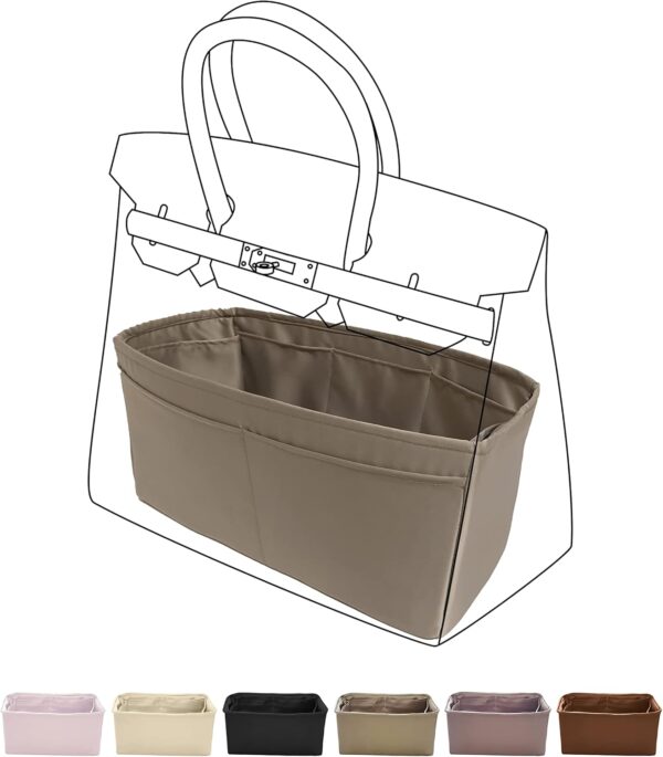 DGAZ Purse Organizer Silky Smooth,Silk,Luxury Handbag Tote in Bag Shapers, Women- Fits Birkin25/30/35/40 Bags (Etoupe grey, BK30)