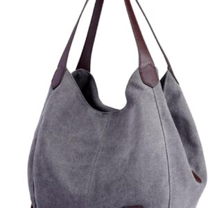 DOURR Women’s Multi-pocket Shoulder Bag Fashion Cotton Canvas Handbag Tote Purse