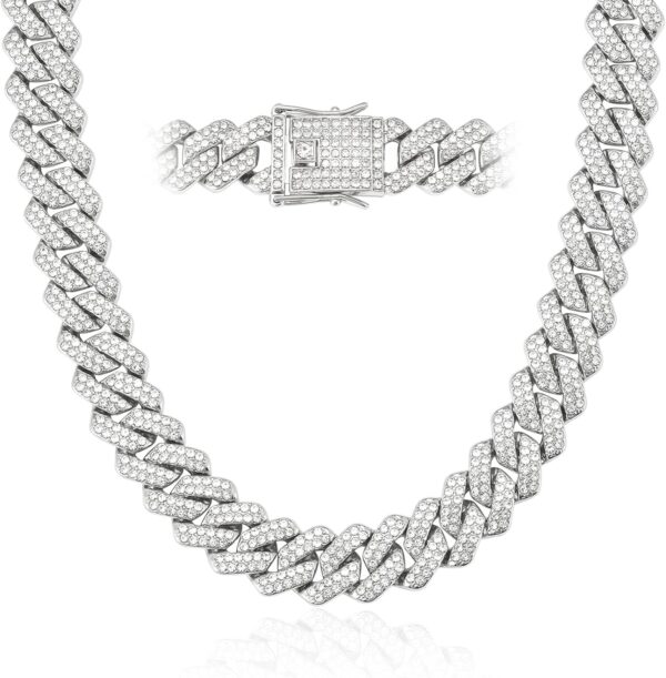 Mens Cuban Link Chain Miami Cuban Necklace 18K Gold Silver Chain Diamond Cut Chains For Men Women 14mm Iced Out Hip Hop Jewelry