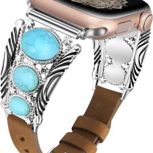 TOYOUTHS Boho Leather Bracelet Compatible with Apple Watch Band 38/40/41/42mm Women Vintage Turquoise Bohemian Stone Jewelry Designer Strap Wristband for iWatch Series 10/9/8/7/SE/6/5/4/3/2/1, Brown