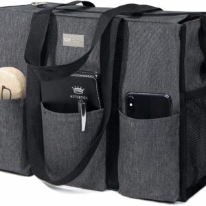 TOPDesign Utility Water Resistant Tote Bag with 13 Exterior & Interior Pockets, Top Zipper Closure & Thick Bottom Support