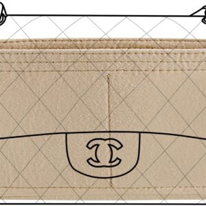 Lckaey Bag Organizer for Chanel bag Classic Flap cf jumbo bag Purse Insert – Handbag Felt Insert Y069Khaki-mini