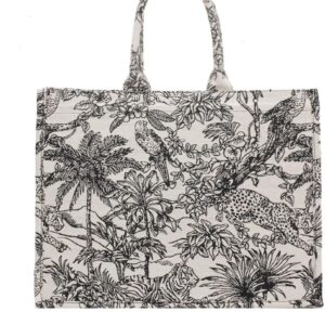 Large capacity handbag linen cotton flower embroidery retro exquisite doodle fashion shopping bag