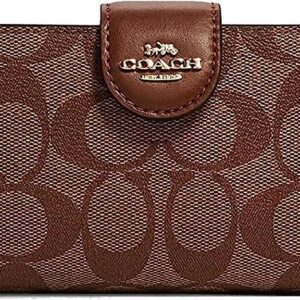 Coach Women’s Medium Corner Zip Wallet in Signature Canvas (Khaki – Saddle2), Brown, Medium