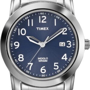 Timex Men’s T2P132AW Elevated Classics Blue Dial, Silver-Tone Expansion Band Watch