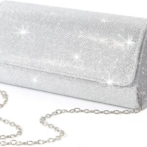 Evening Bag Clutch Purses for Women,lovyoCoCo Ladies Sparkling Party Handbag Wedding Bag, Silver