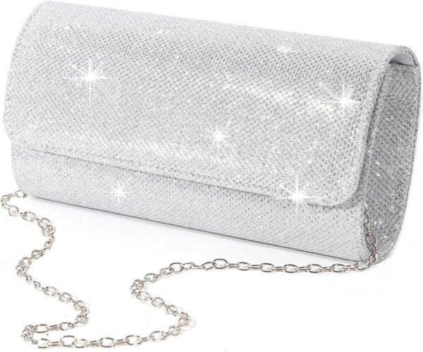 Evening Bag Clutch Purses for Women,lovyoCoCo Ladies Sparkling Party Handbag Wedding Bag, Silver