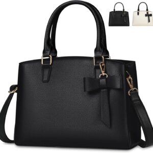 Purses for Women Leather Top-Handle Handbags Waterproof Crossbody Bag Ladies Work Tote Bag with Detachable Bow