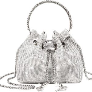 Rhinestone Purse Women Silver Glitter Handbags Sparkly Evening Clutch Bling Shoulder Bag Crystal Crossbody Shiny Bucket Purse