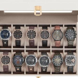 SONGMICS Watch Box, 12-Slot Watch Case, Watch Box Organizer, Cloud White Synthetic Leather, Cappuccino Beige Lining UJWB120W01