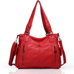 Angelkiss 2 Top Zippers Multi Pockets Women Handbags/Washed Leather Purses/Shoulder Bags 1193…