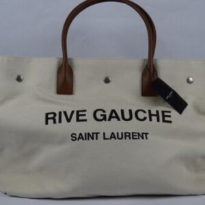 NWT! Authentic YSL Saint Laurent Large Rive Gauche Maxi Canvas Tote Bag Cream