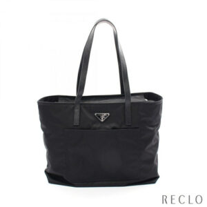 PRADA Tessuto embossed Triangle with logo Tote Bag Navy Brown Nylon/leather