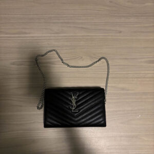 Yves Saint Laurent Leather Crossbody Bag Silver On Black